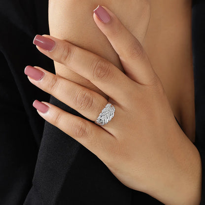 Cubic Zirconia Leaf Silver Ring - Tweov Jewels