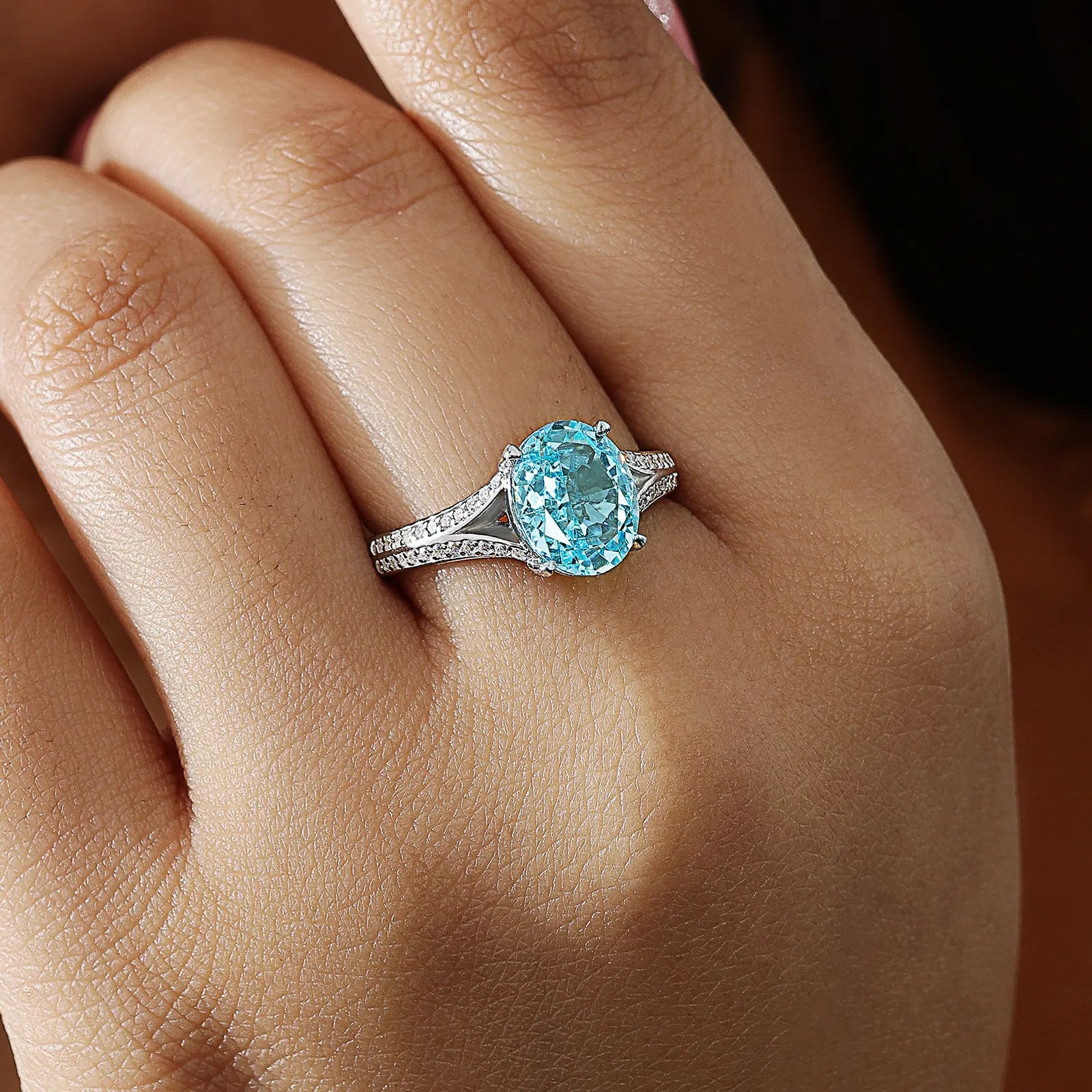Oval Cut Sky Blue Topaz Silver Ring - Tweov Jewels