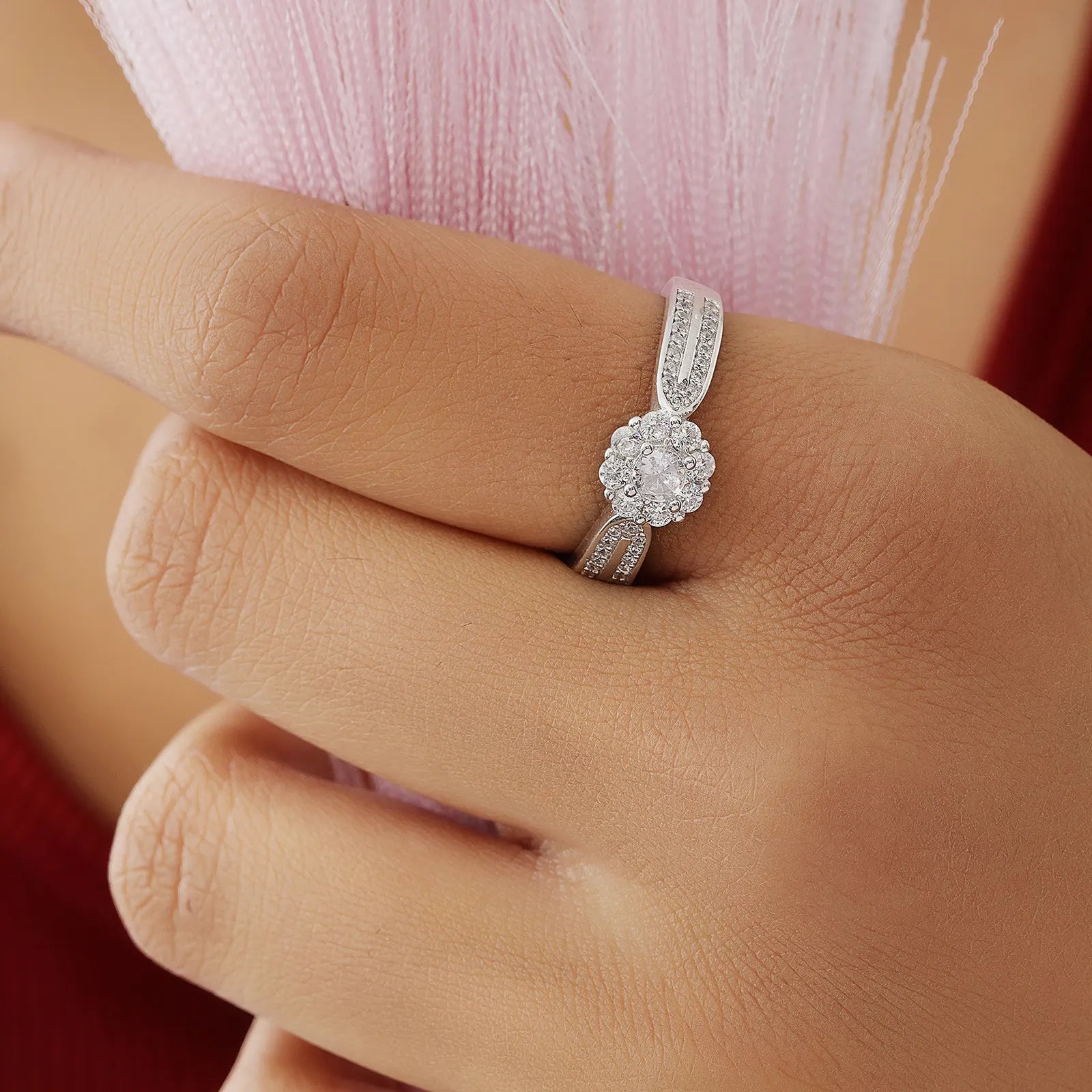 CZ Halo Split-Shank Ring for Women