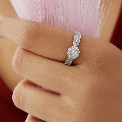 CZ Halo Split-Shank Ring for Women