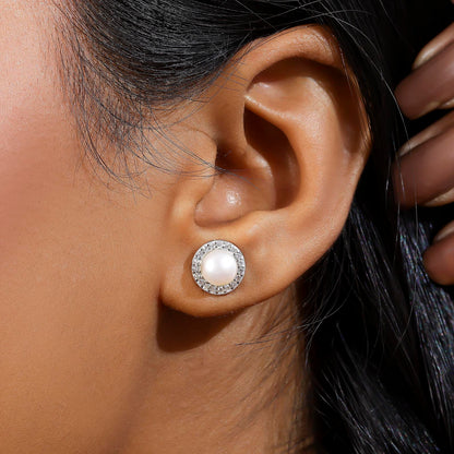 Silver CZ Pearl Stud Earrings for Women - Tweov Jewels
