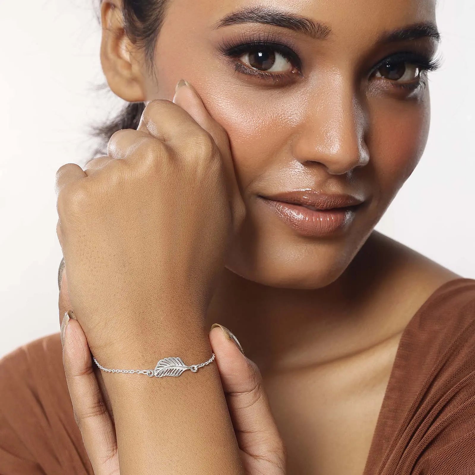 Pure 925 Sterling Silver Leaf Design Chain Bracelet - Tweov Jewels