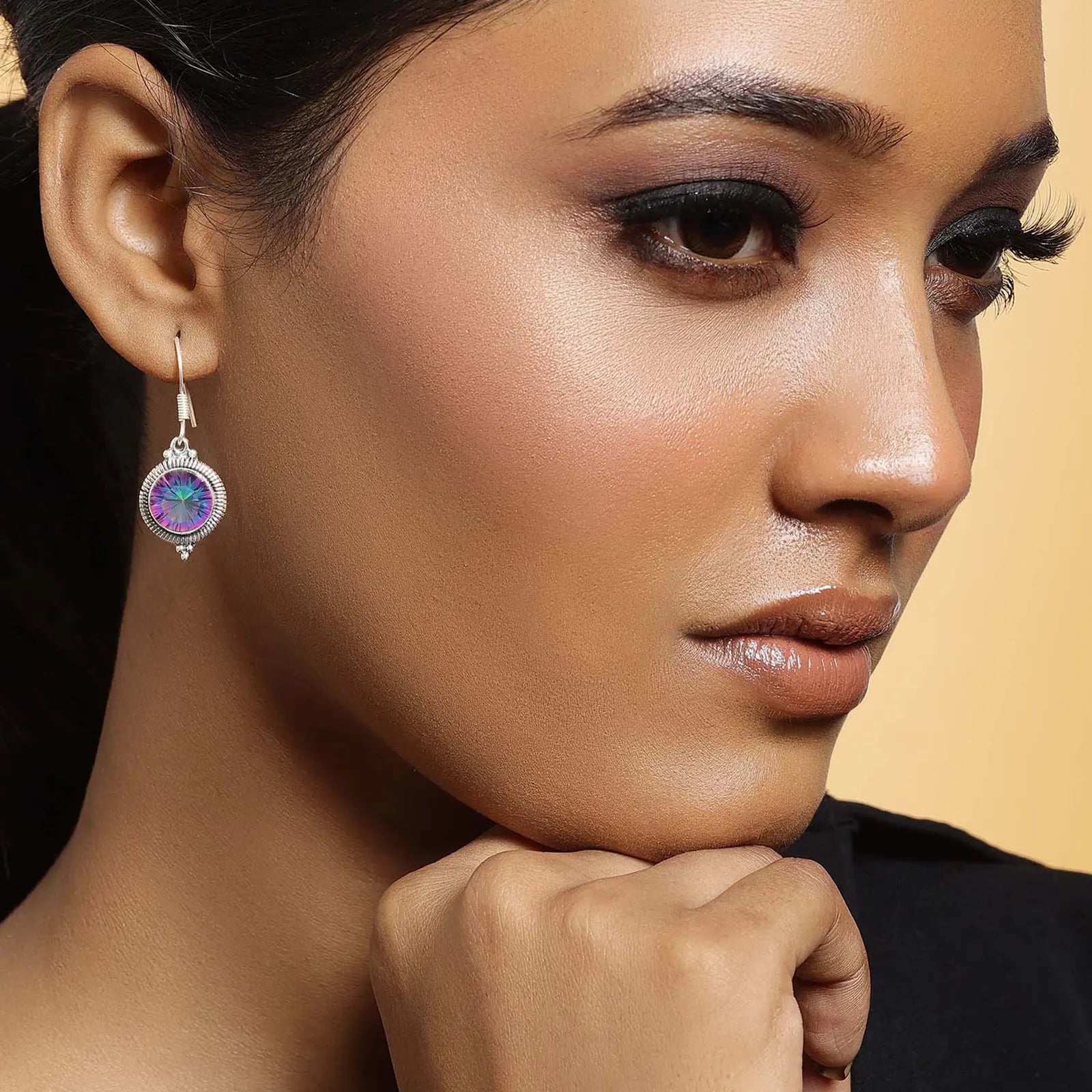 Oxidized Silver Round Dangle Earrings