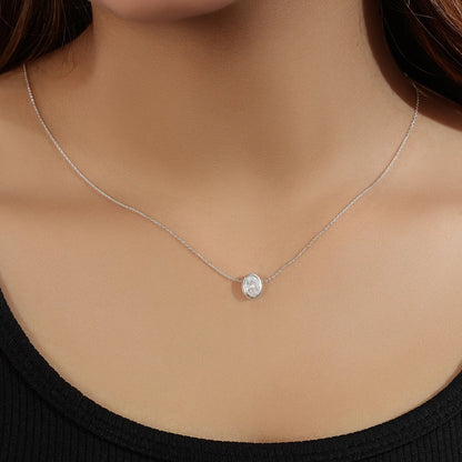 CZ Studded Silver Oval Pendant with Chain - Tweov Jewels