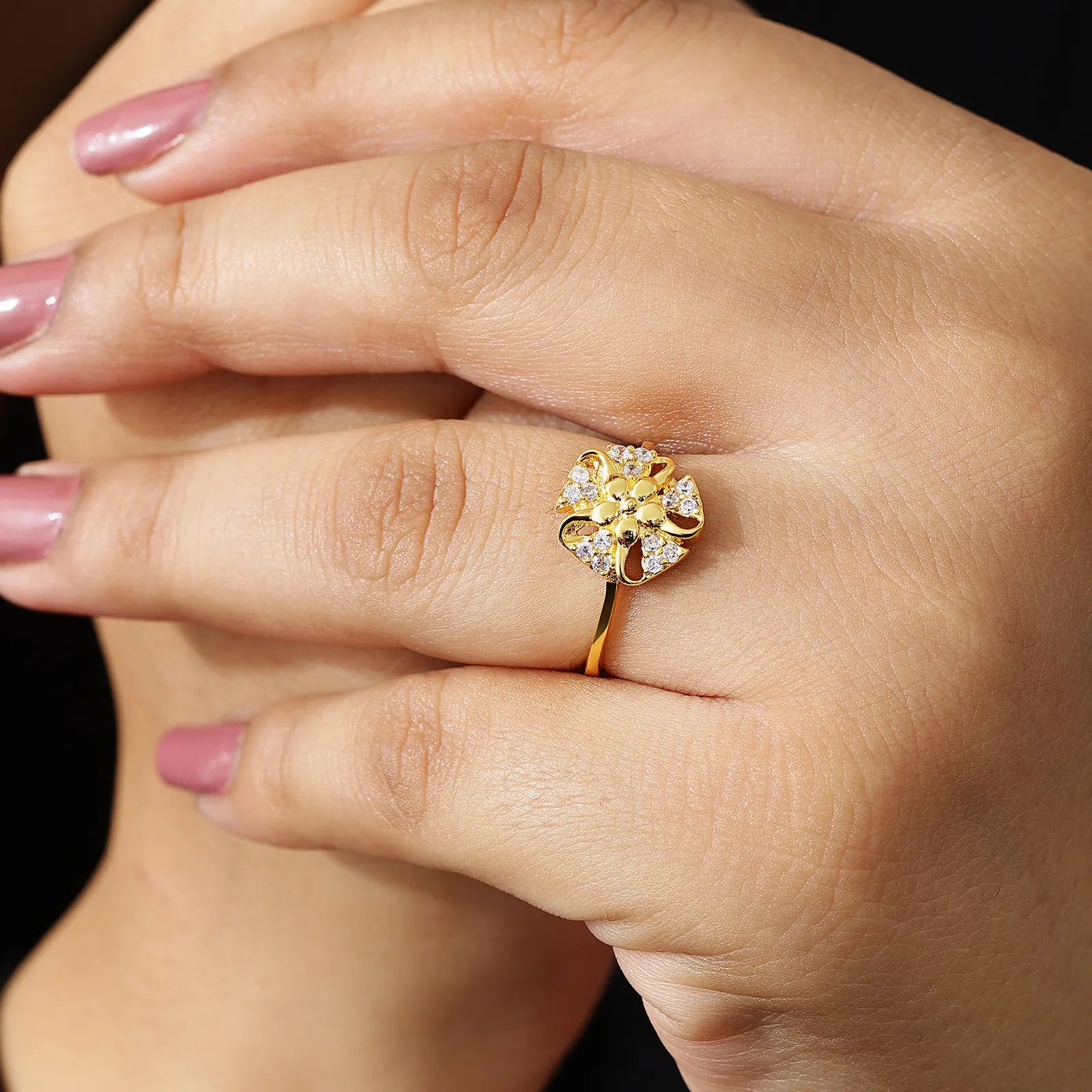 Gold Plated Designer Flower Silver Ring - Tweov Jewels