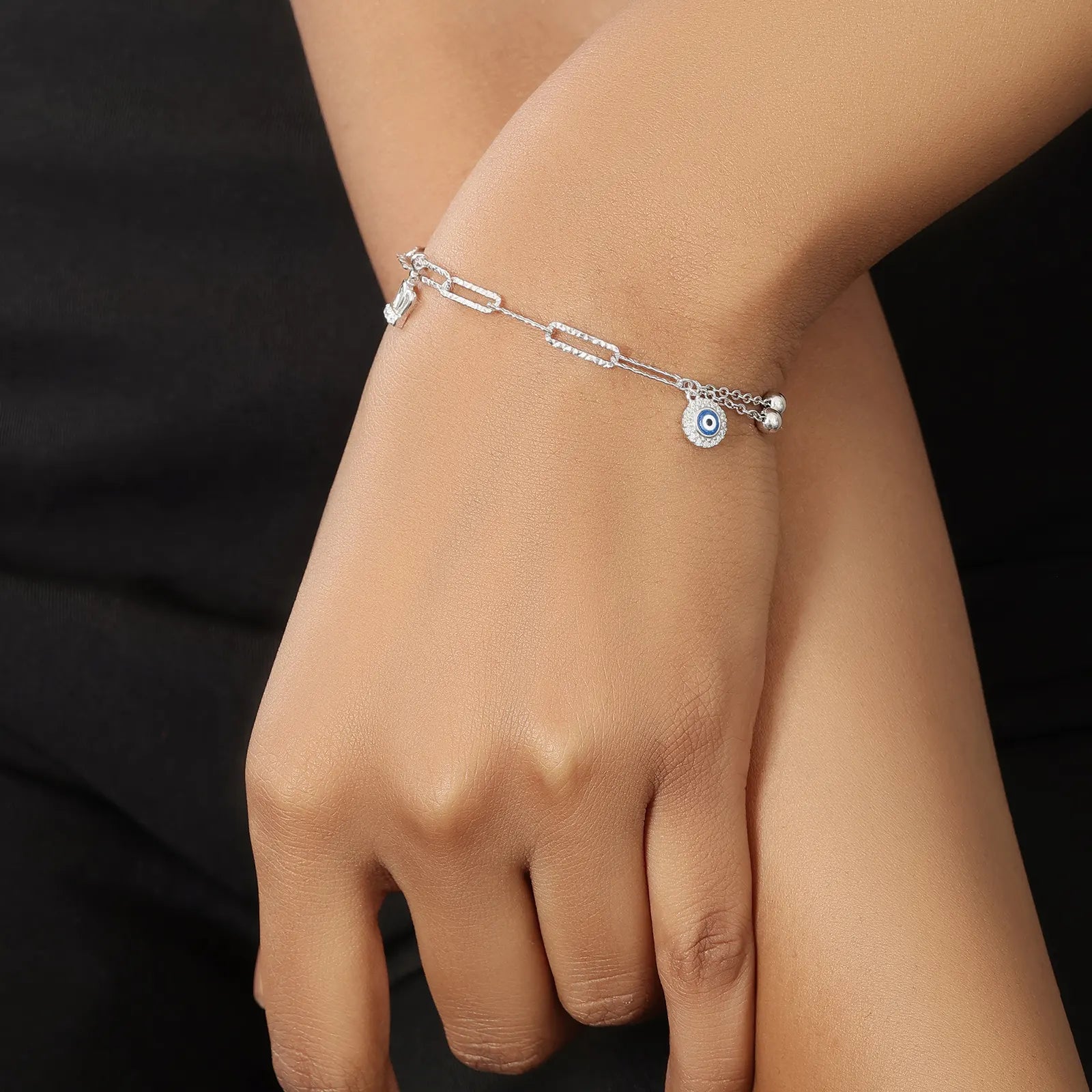 Evil Eye Queen Silver Chain Bracelet - Tweov Jewels