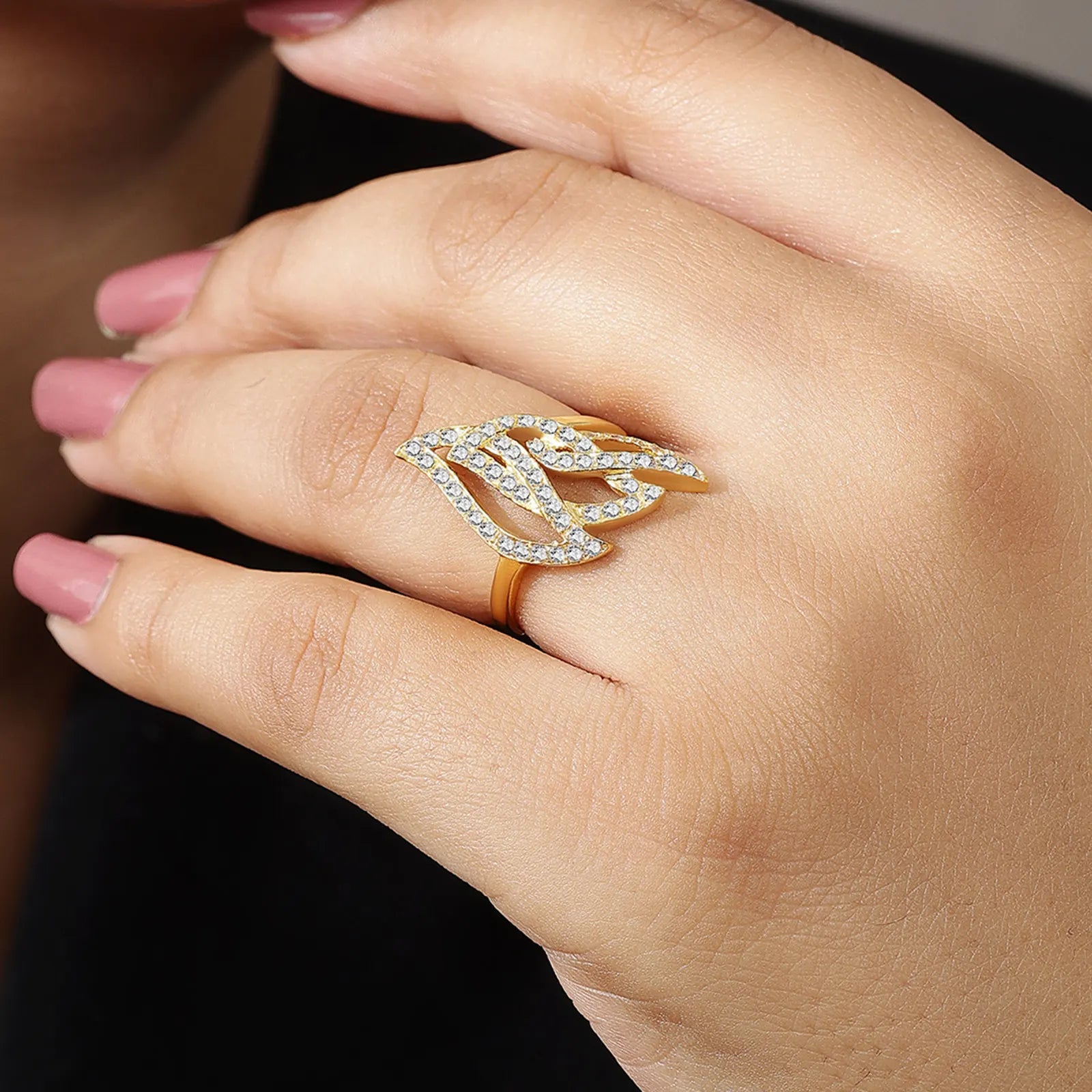 Gold Plated CZ Dream Leaf Ring - Tweov Jewels