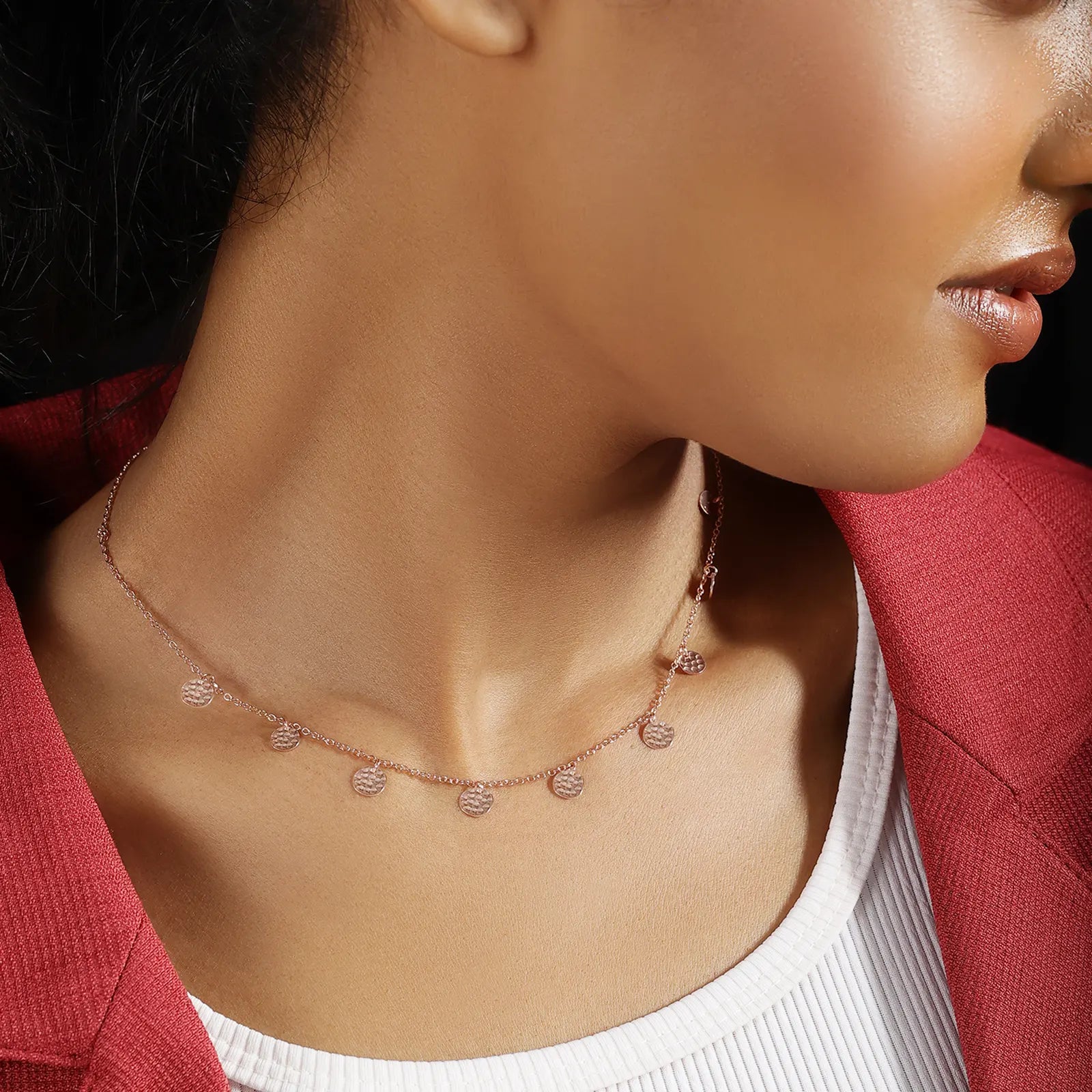 Rose Gold Plated Circular Charm Rope Chain - Tweov Jewels
