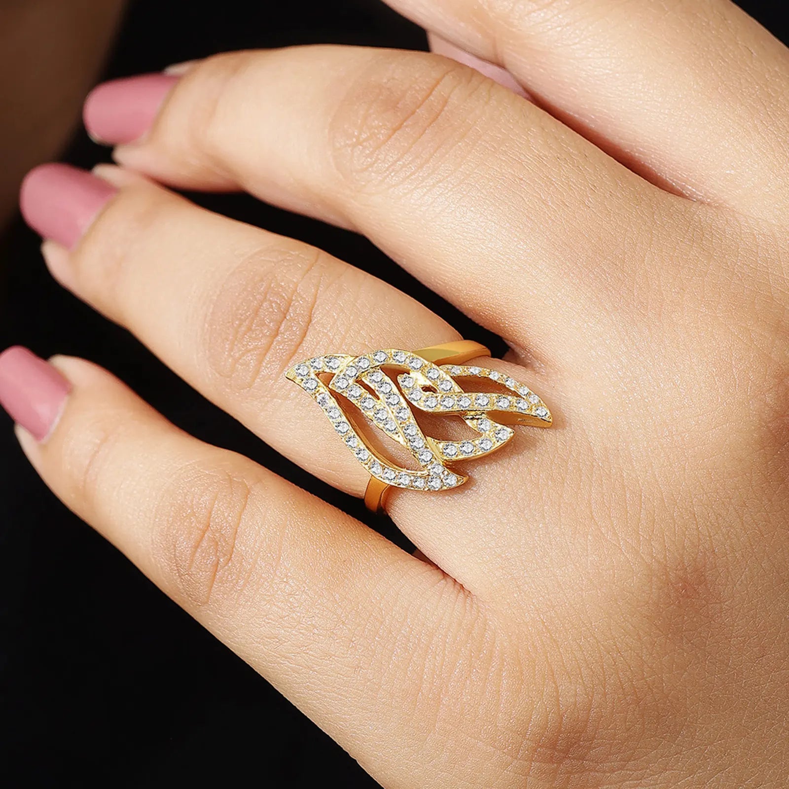 Gold Plated CZ Dream Leaf Ring - Tweov Jewels