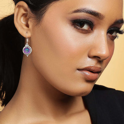 Oxidized Silver Round Dangle Earrings