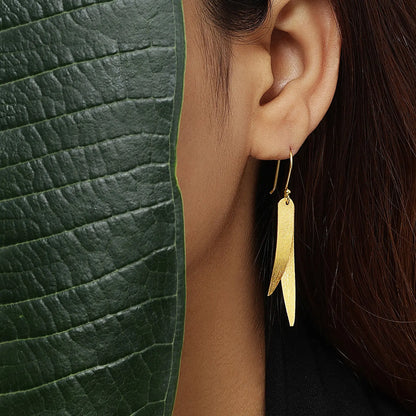 Pure Silver Earrings - Sleek Feather With Gold Plated - Tweov Jewels
