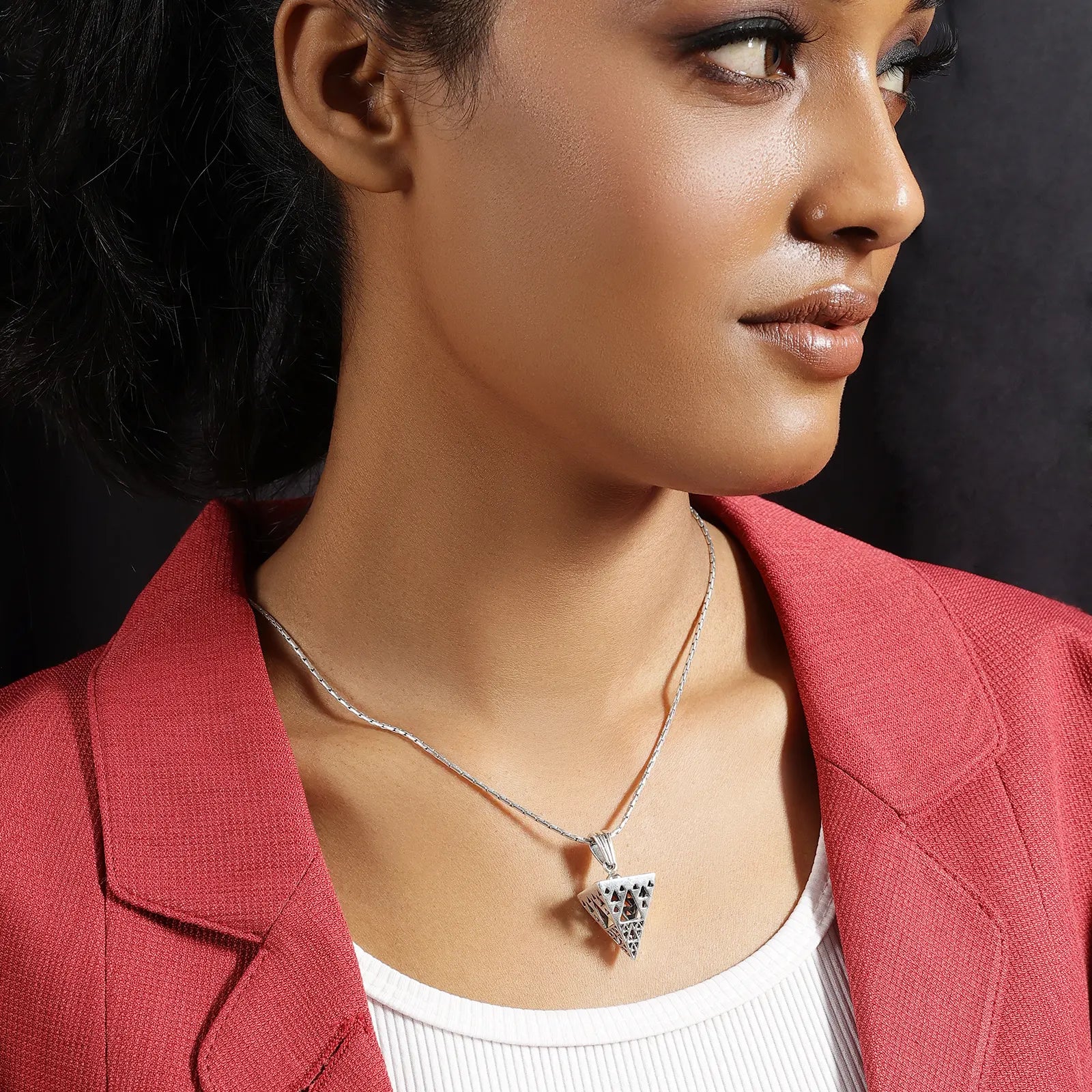 Pyramid Design Triangle Silver Pendant - Tweov Jewels