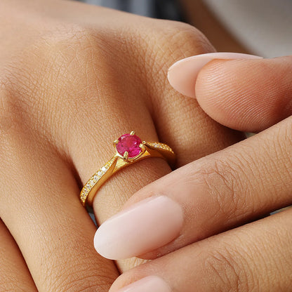 Gold Plated Silver Solitaire CZ Ruby Ring - Tweov Jewels