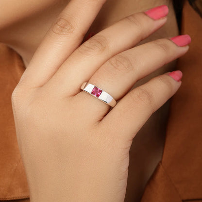 Silver Pink Ruby Stone Finger Band Ring - Tweov Jewels
