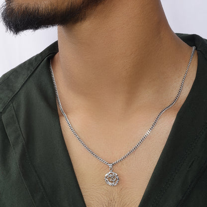 Carved Om Silver Chain