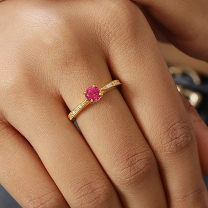 Gold Plated Silver Solitaire CZ Ruby Ring - Tweov Jewels