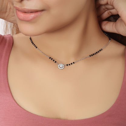 Designer AD Floral Silver Mangalsutra - Tweov Jewels