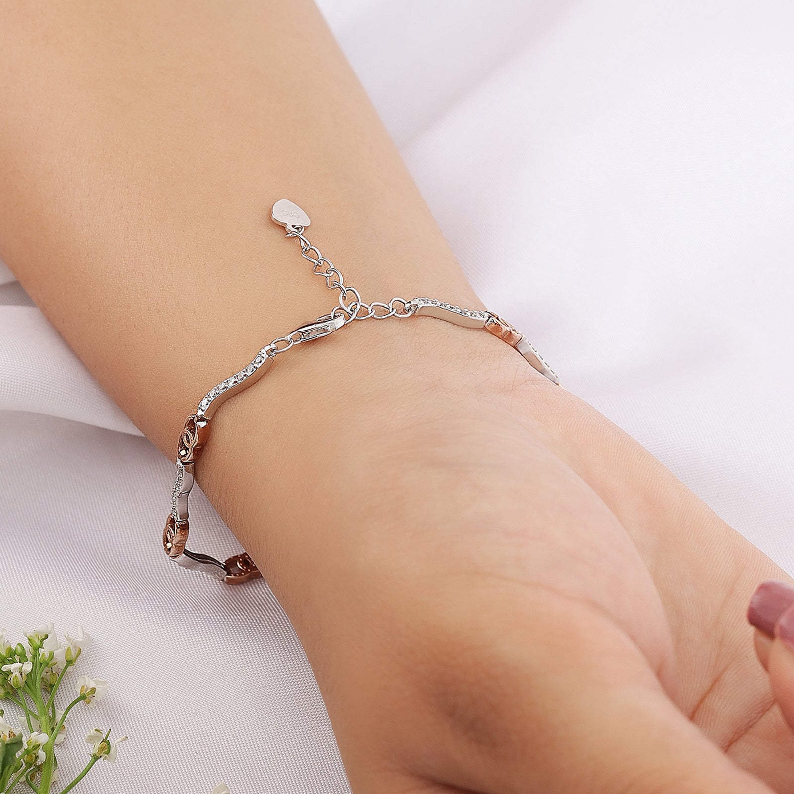 Rose Gold Plated Silver Interlinked Chain Bracelet - Tweov Jewels