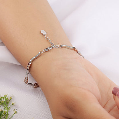 Rose Gold Plated Silver Interlinked Chain Bracelet - Tweov Jewels