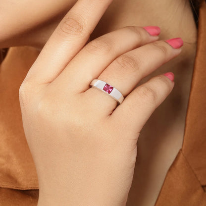 Silver Pink Ruby Stone Finger Band Ring - Tweov Jewels