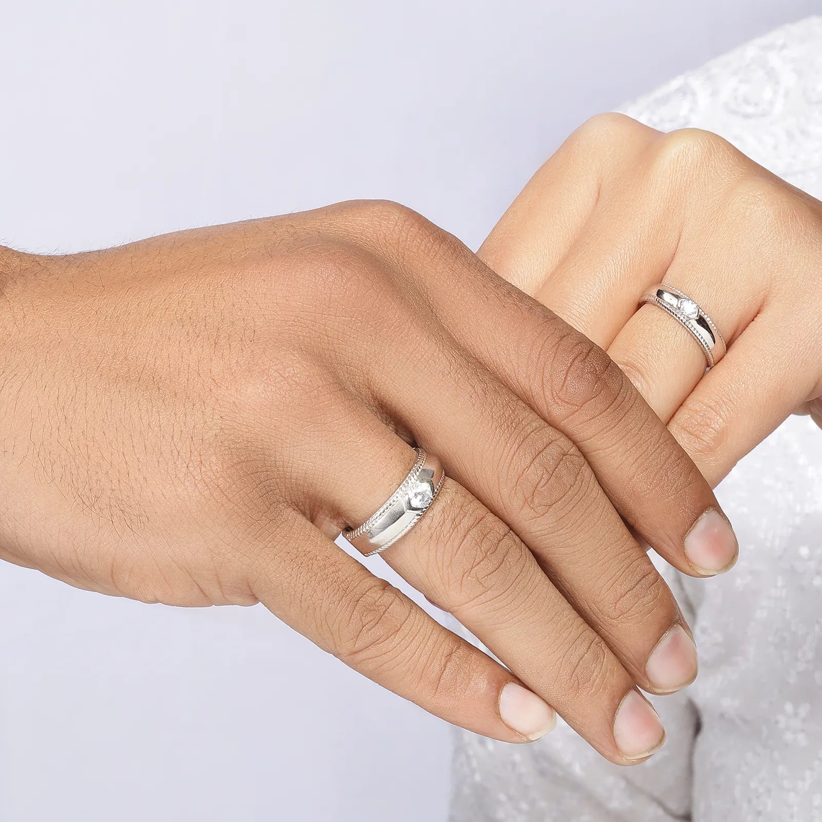 Braided Edge Couple Rings for Men & Women – 925 Sterling Silver Rhodium Plated