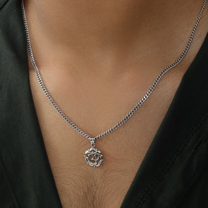 Carved Om Silver Chain