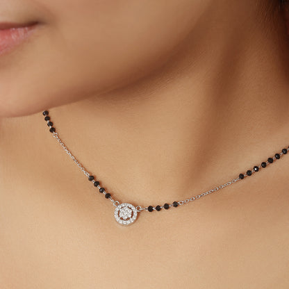 Designer AD Floral Silver Mangalsutra - Tweov Jewels
