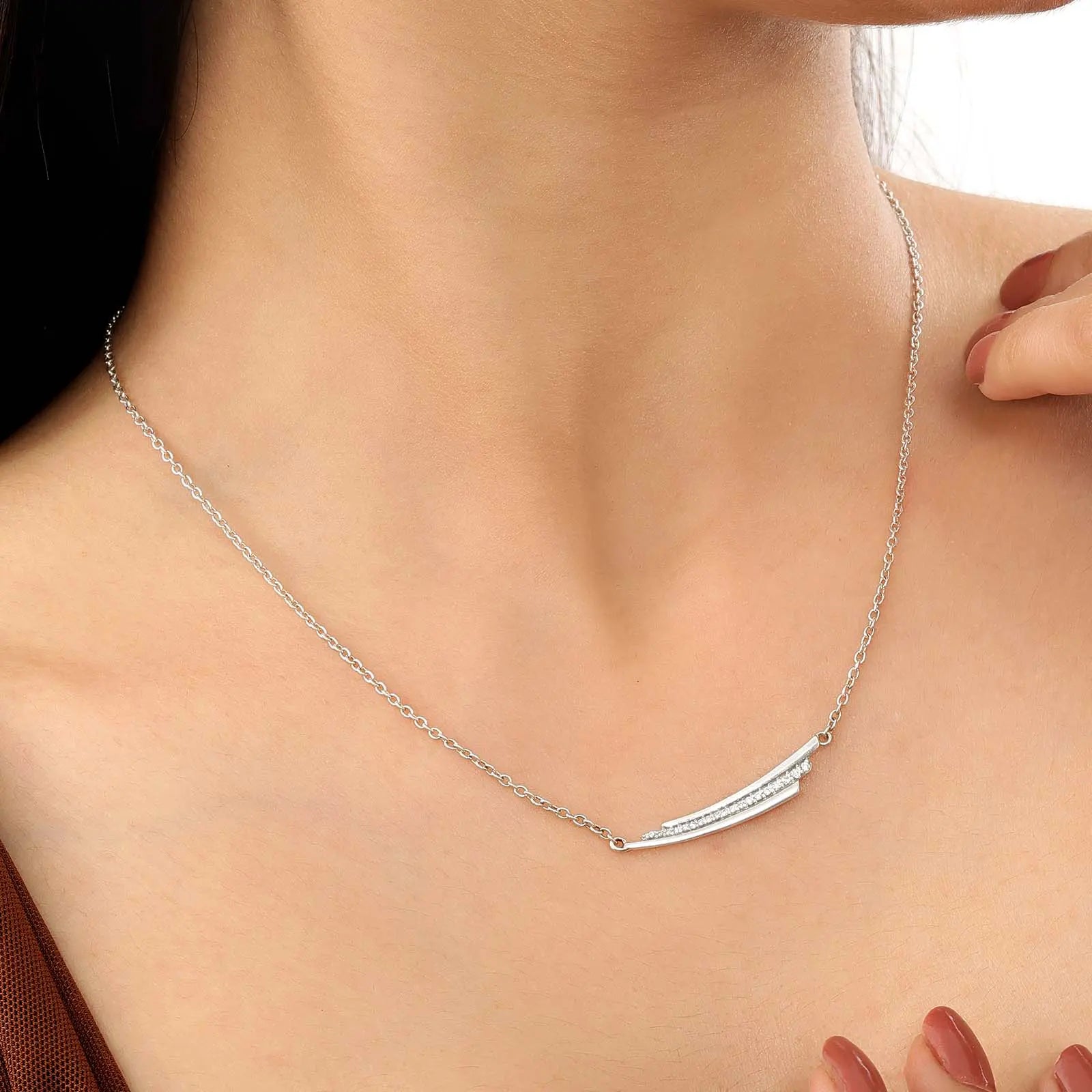 CZ Layered Swing Silver Necklace - Tweov Jewels