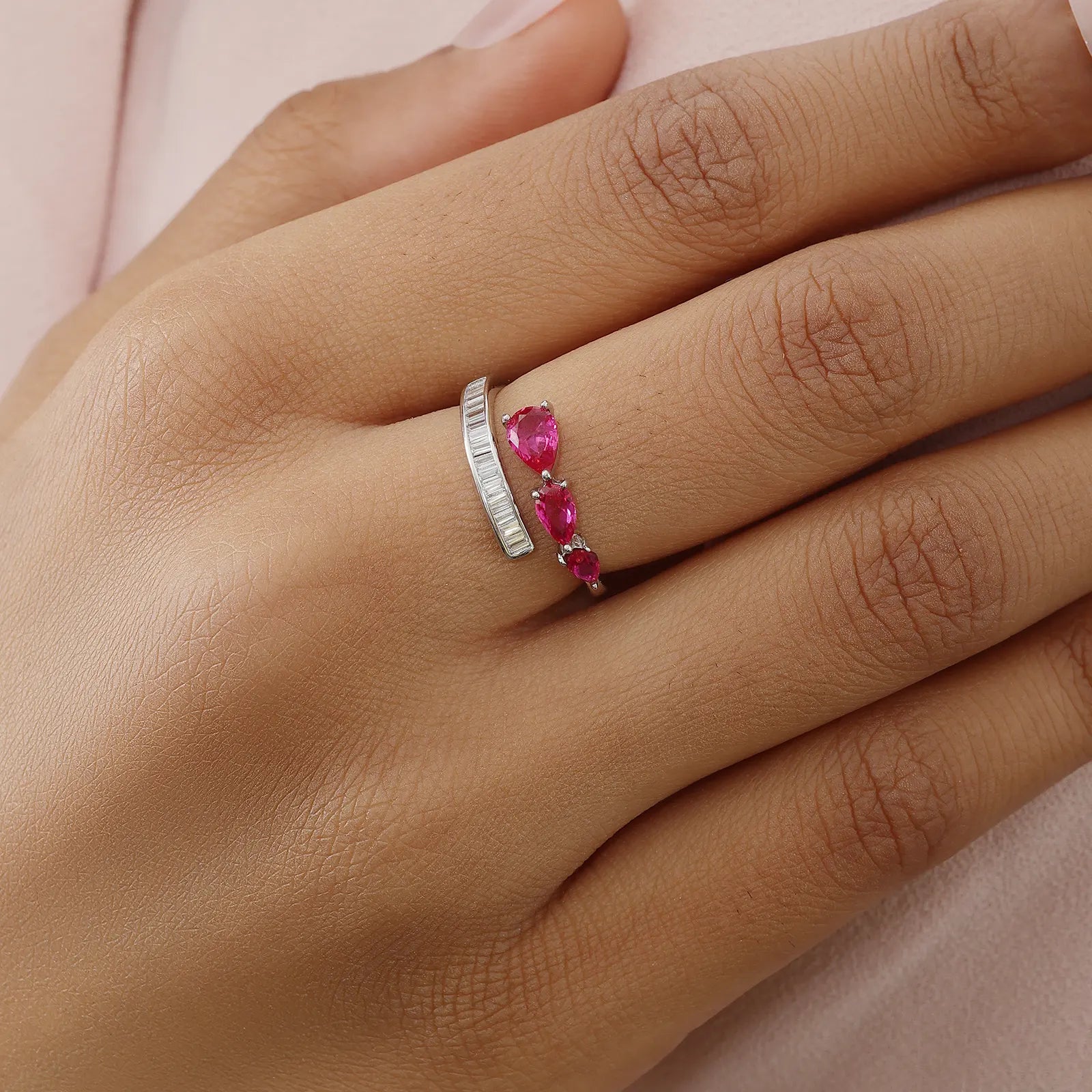 Pink Stone Studded Spiral Silver Ring - Tweov Jewels