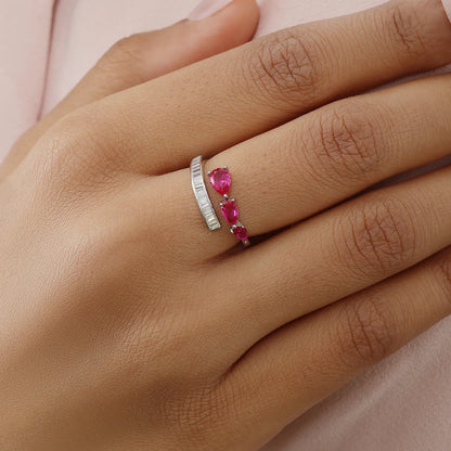 Pink Stone Studded Spiral Silver Ring - Tweov Jewels