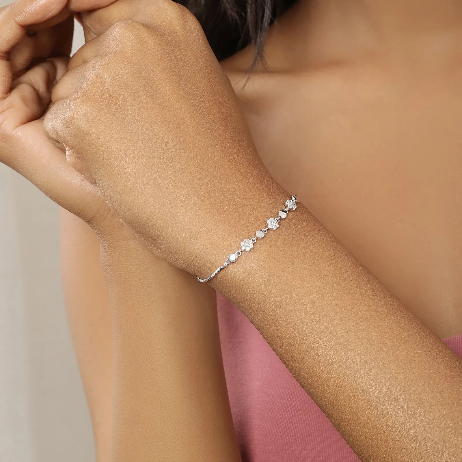 Floral Box Chain Silver Bracelet - Tweov Jewels