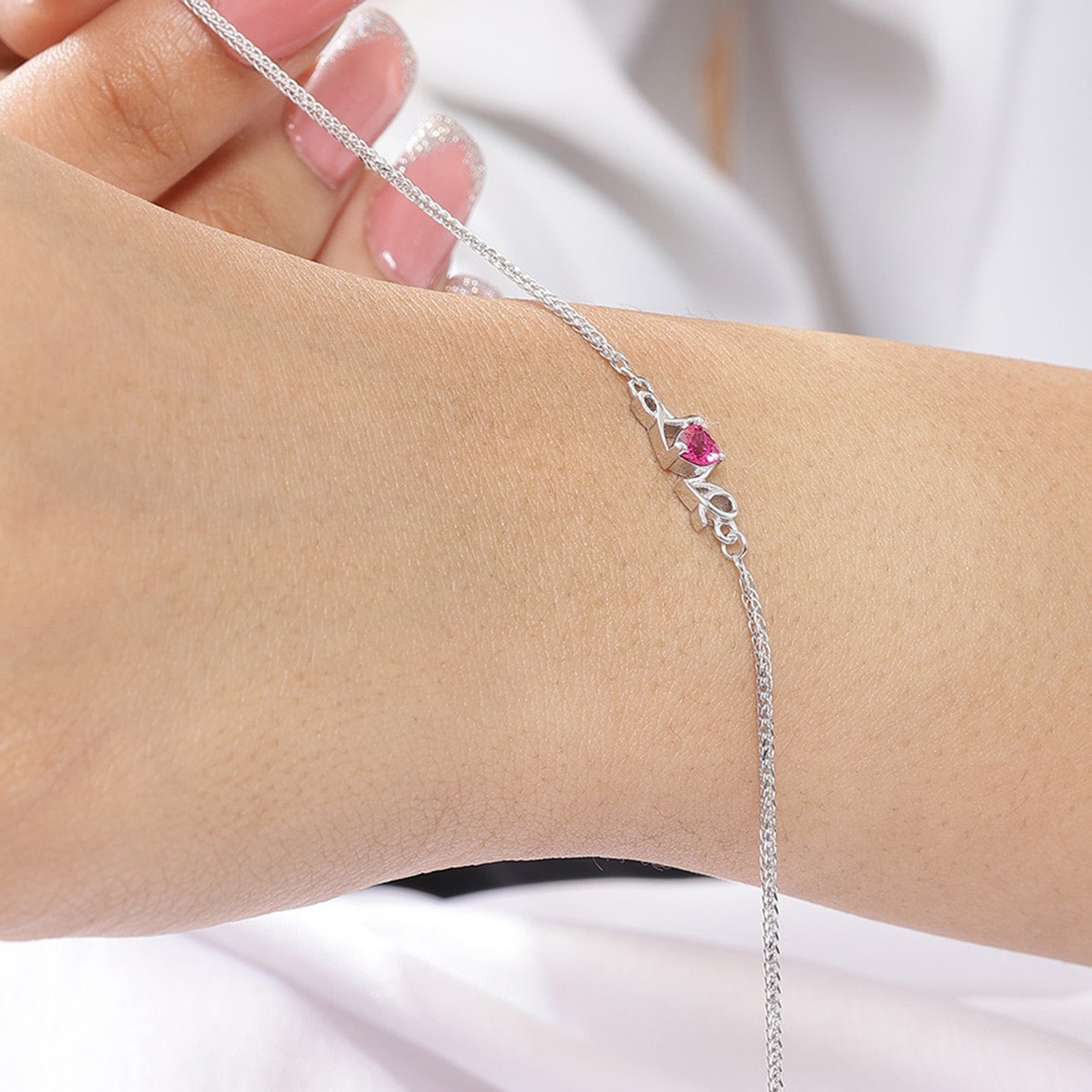 Love Red Heart Silver Chain Bracelet - Tweov Jewels