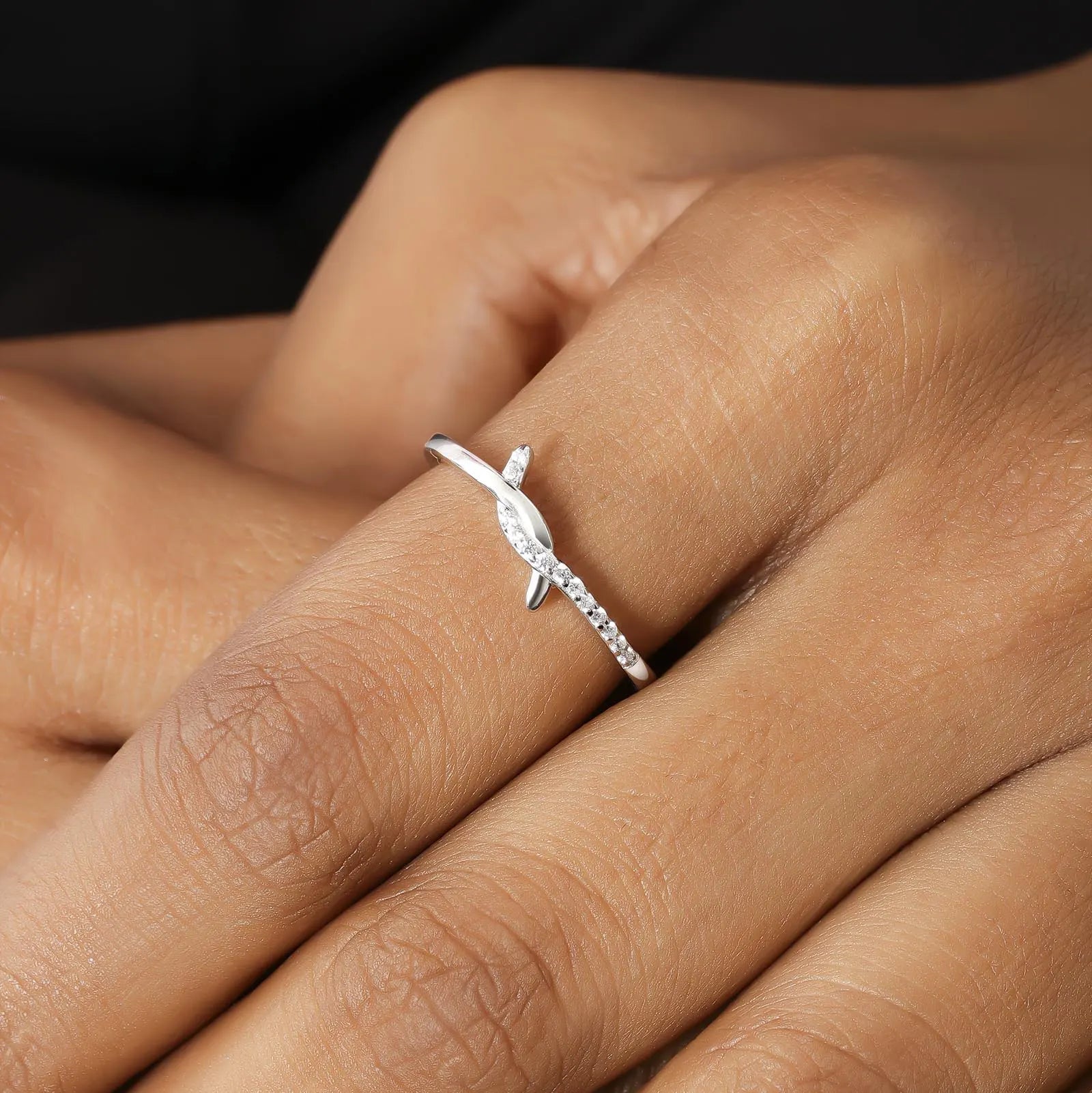 CZ Studded Silver Knot Finger Ring for Women - Tweov Jewels