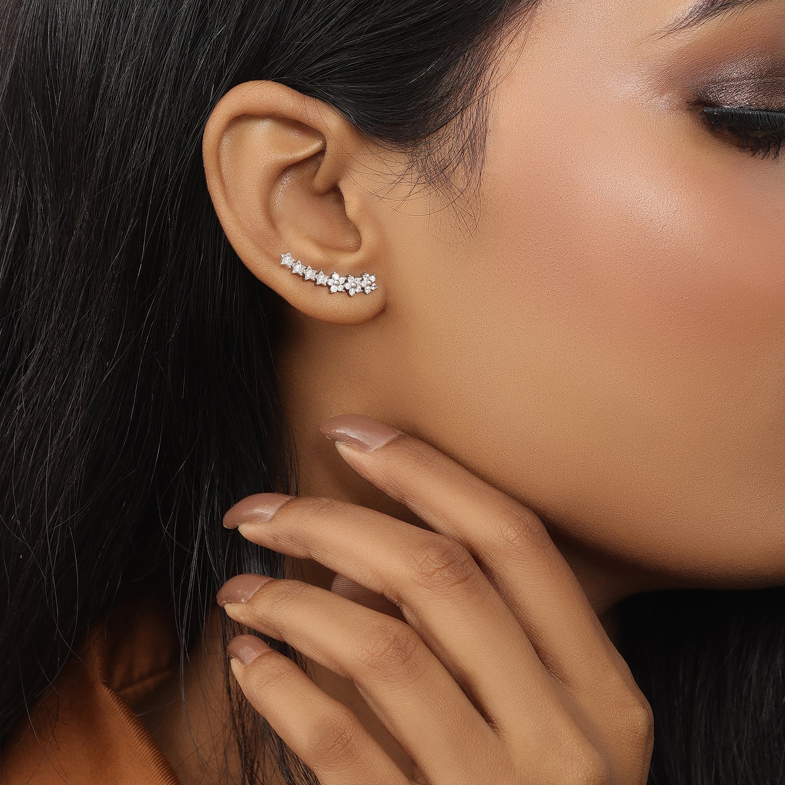 Silver Floral Star Ear Cuffs for Women - Tweov Jewels