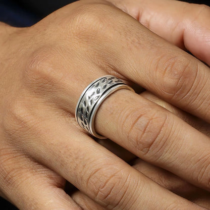 Black Stripes Carved Silver Band Ring - Tweov Jewels