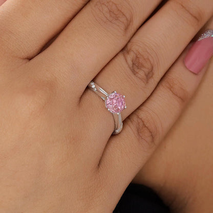 Pink Round Solitaire Diamond Silver Ring - Tweov Jewels