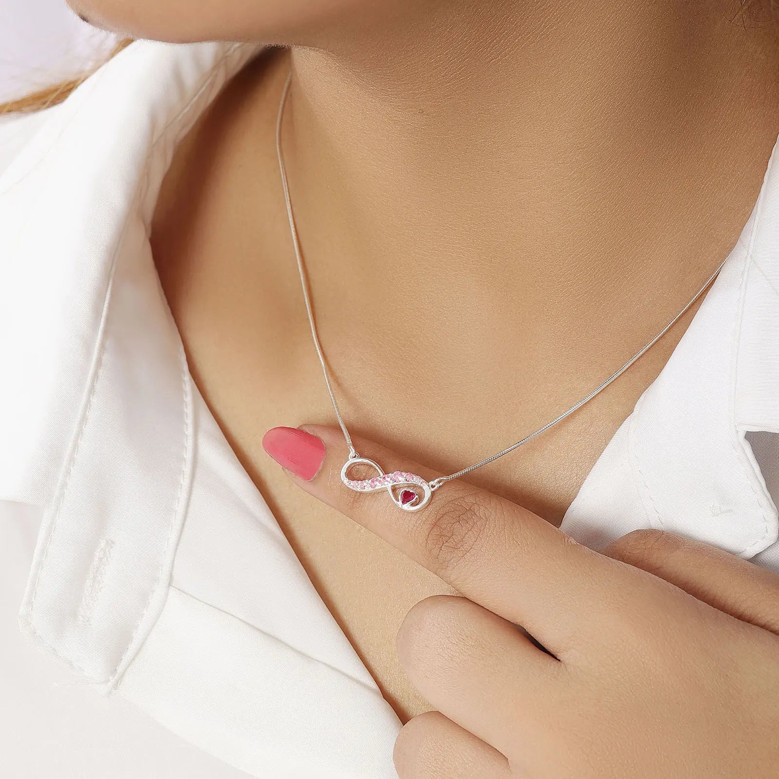 Infinity Pink Heart Silver Necklace - Tweov Jewels
