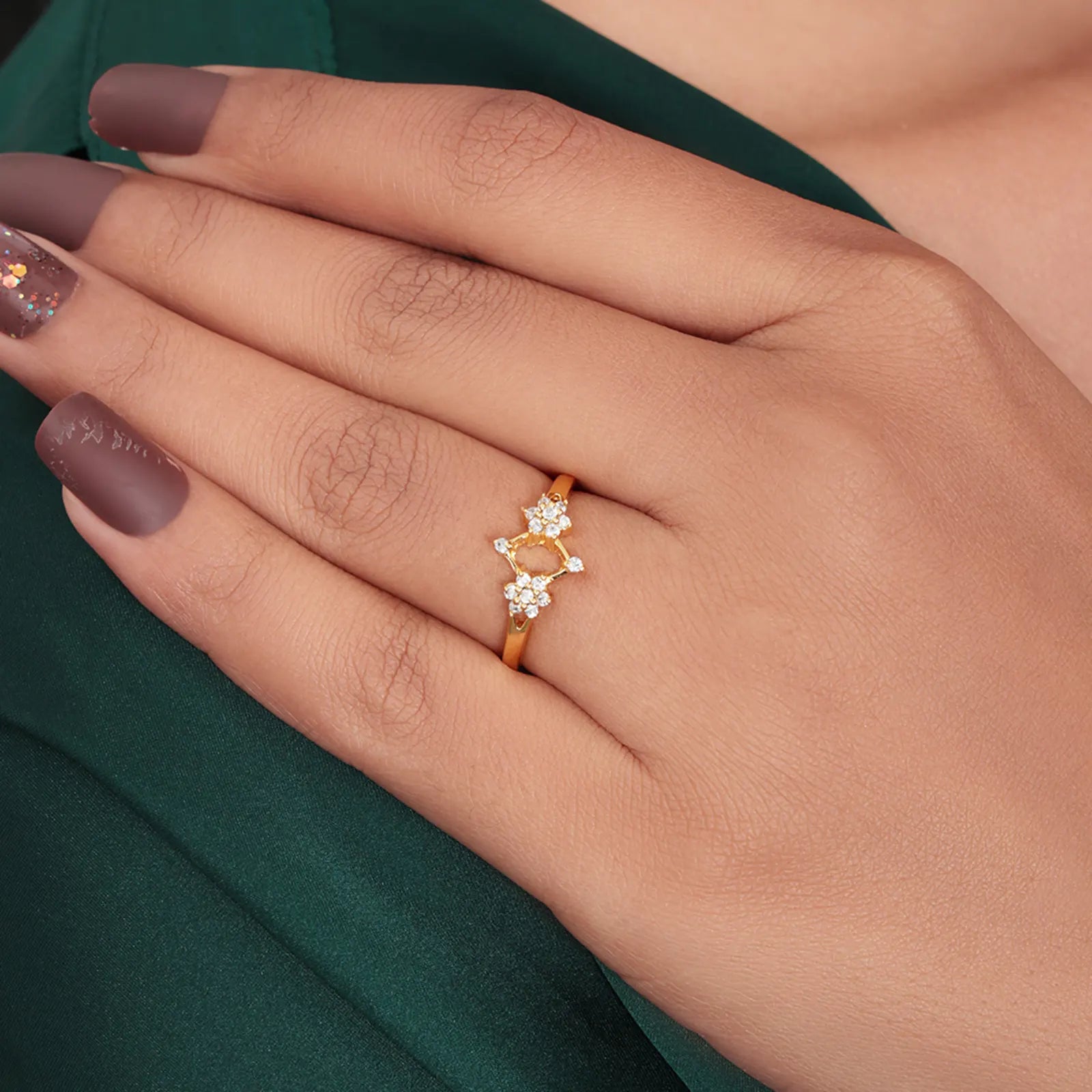 Gold Plated Silver Duo Flower Ring - Tweov Jewels