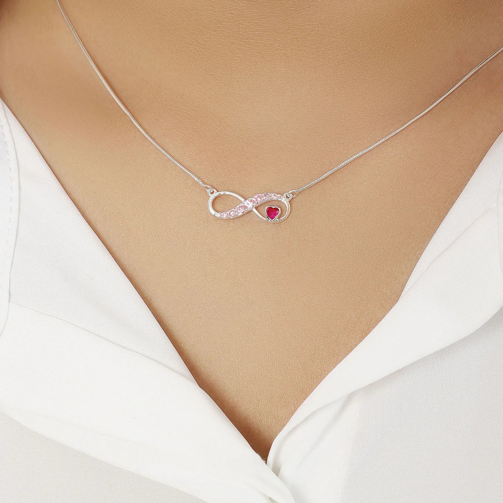 Infinity Pink Heart Silver Necklace - Tweov Jewels