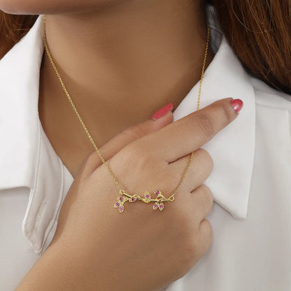 Gold Plated Pink Leaf Silver Necklace - Tweov Jewels