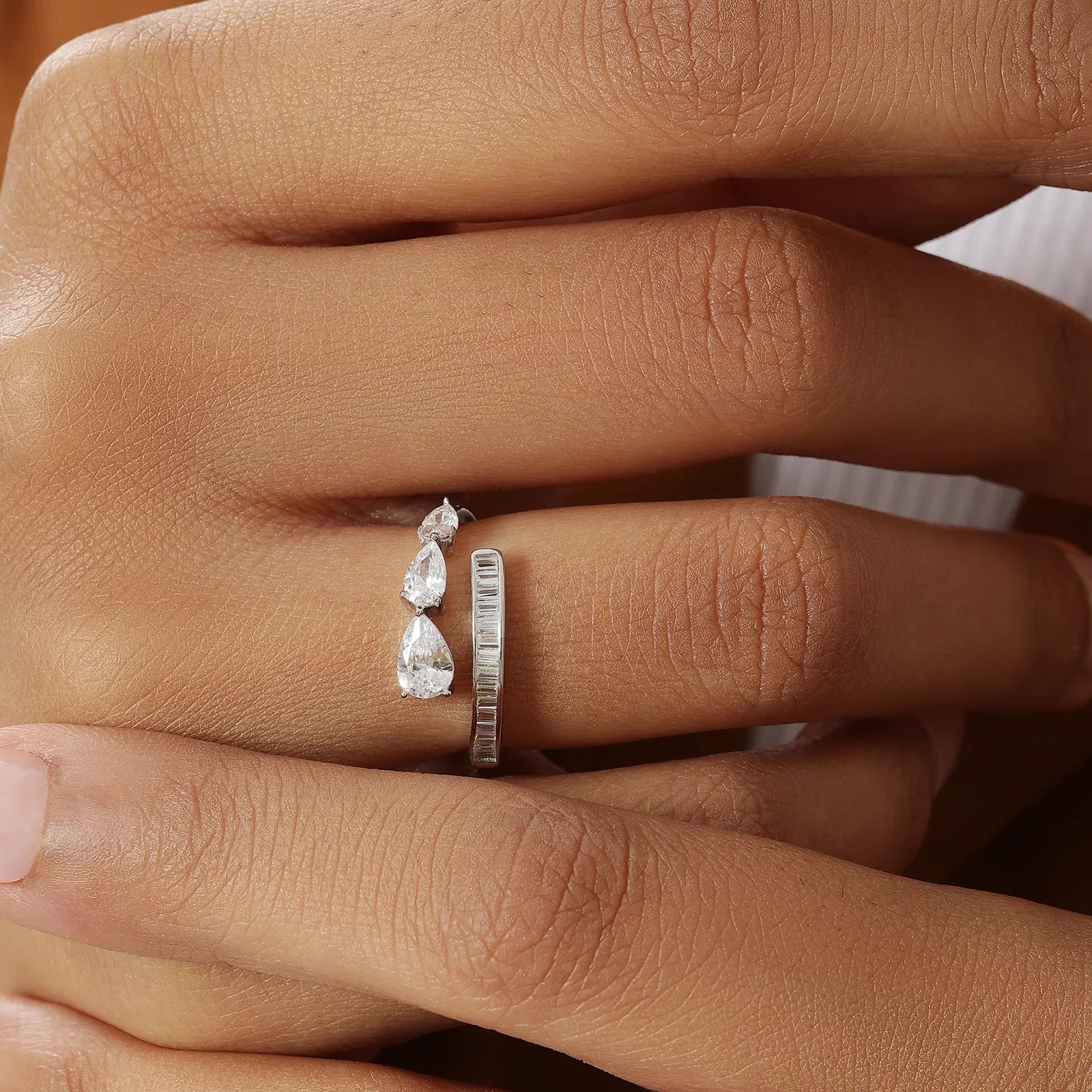 White Stone Studded Spiral Silver Ring - Tweov Jewels