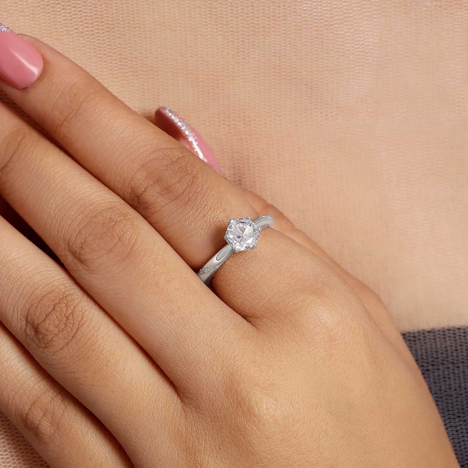 Round Solitaire Diamond Silver Ring - Tweov Jewels