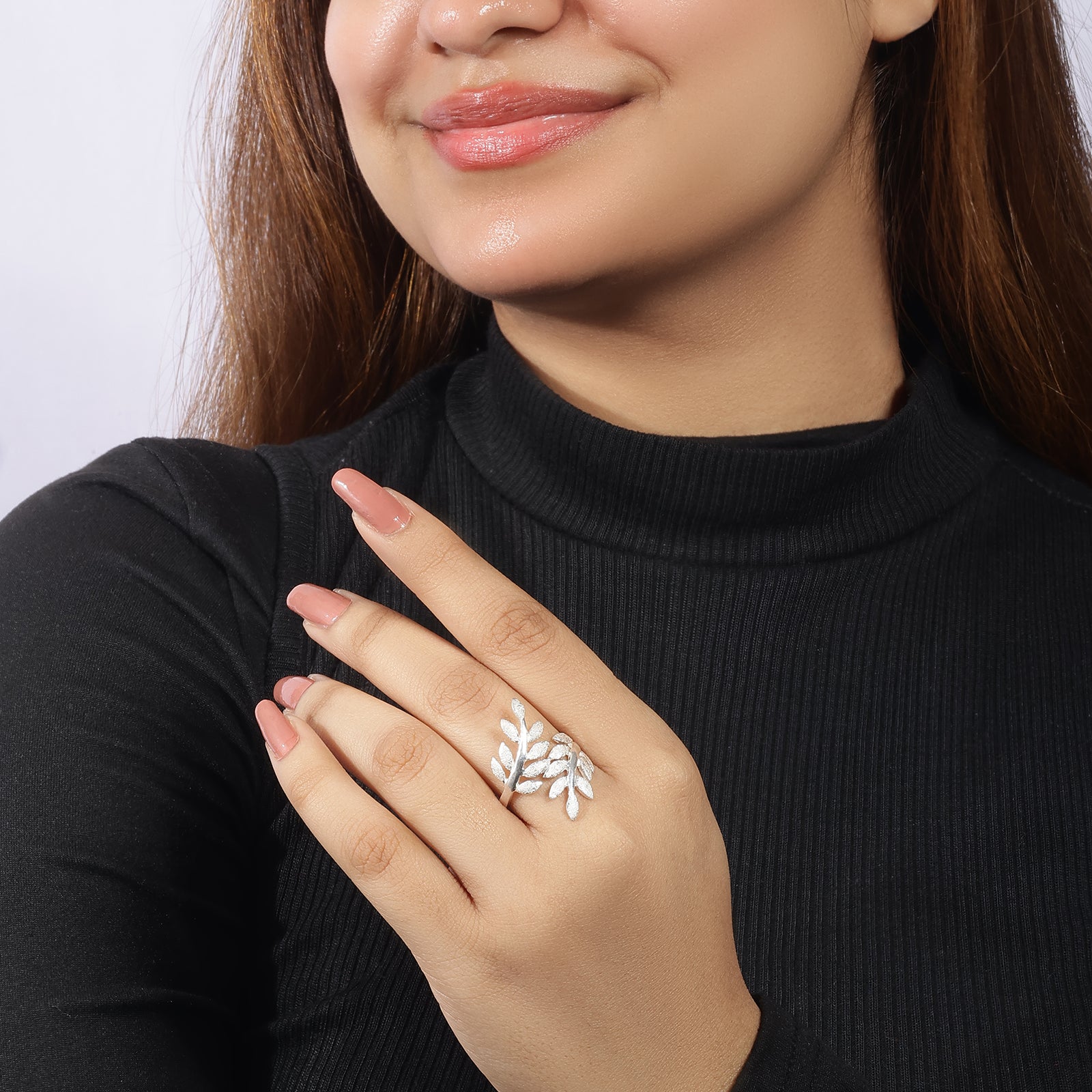 Silver Simple Leaf Branch Silver Ring