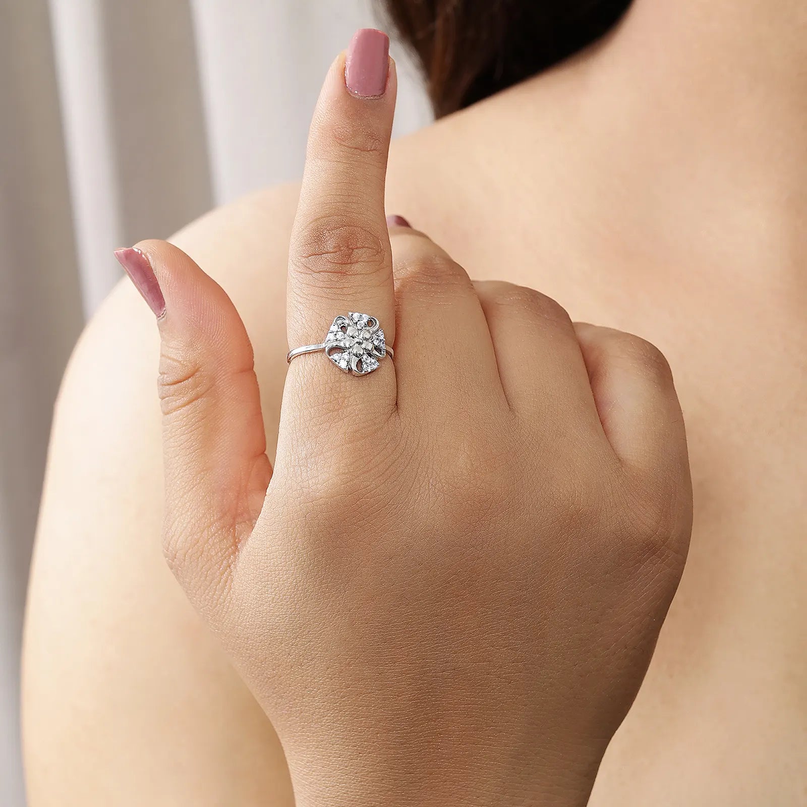 Trendy Floral CZ Silver Ring - Tweov Jewels