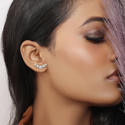 Floral Design Silver Cuff Earrings for Women - Tweov Jewels