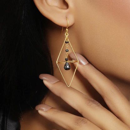 Pure Silver Earrings - Nested Gold Onyx Danglers - Tweov Jewels