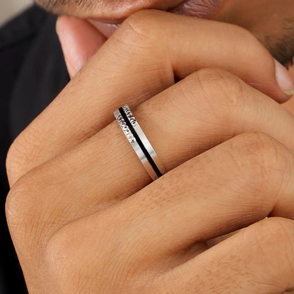 Pure 925 Sterling Silver Simple Black Strip Ring for Men - Tweov Jewels
