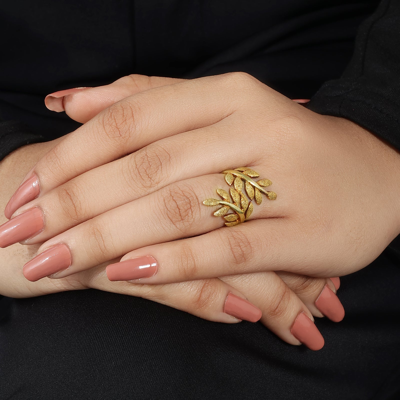 Gold-Plated Simple Leaf Branch Silver Ring