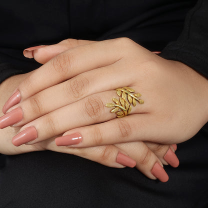 Gold-Plated Simple Leaf Branch Silver Ring