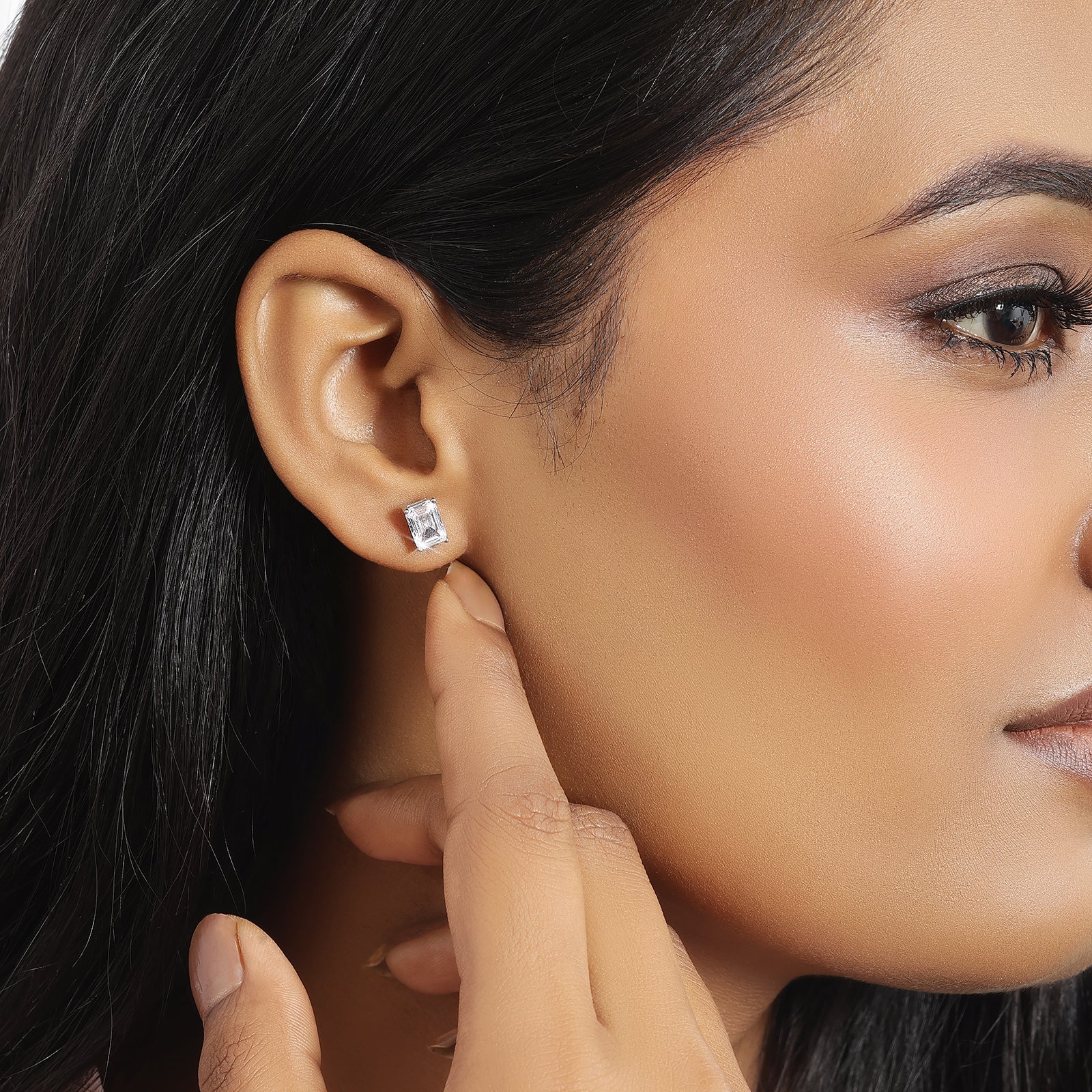 American Diamond Silver Rectangle Stud Earrings - Tweov Jewels
